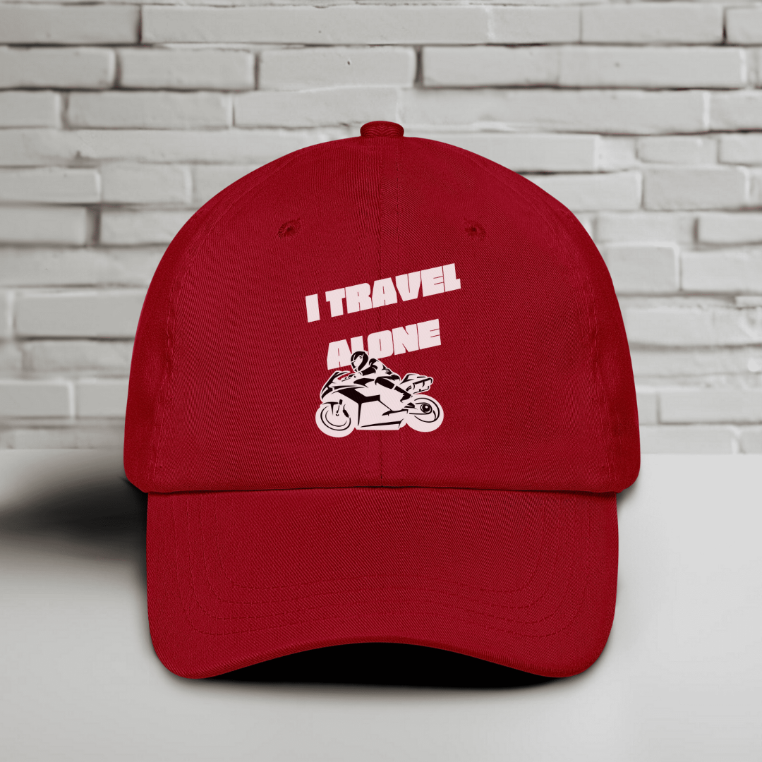 I Travel Alone Embroidered Baseball Cap